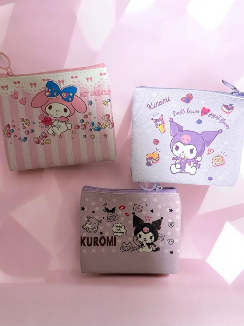 Sanrio My Melody & Kuromi Trio Zip Pouches - Pink, Lavender, Light Purple